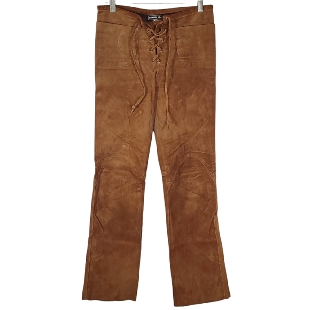 7244 * Josephine Loka Suede Lace Up Flare Pants Brown Petite Size P Made USA